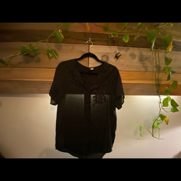 Divided Tops - DIVIDED H&M Black Button Down Jersey Short Sleeve